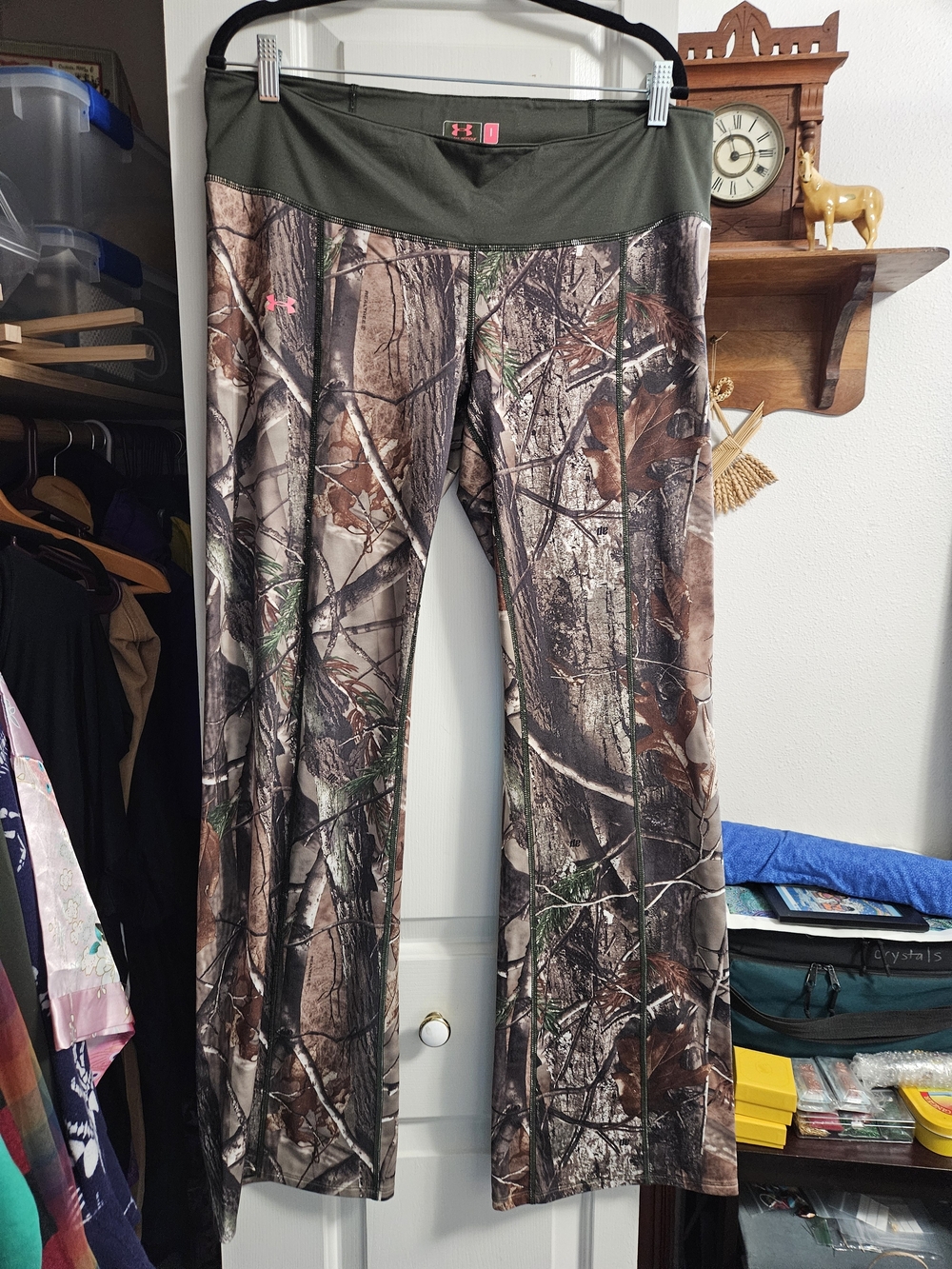 Under Armour Olive Waist Camo Flare Pants with Pink Logo